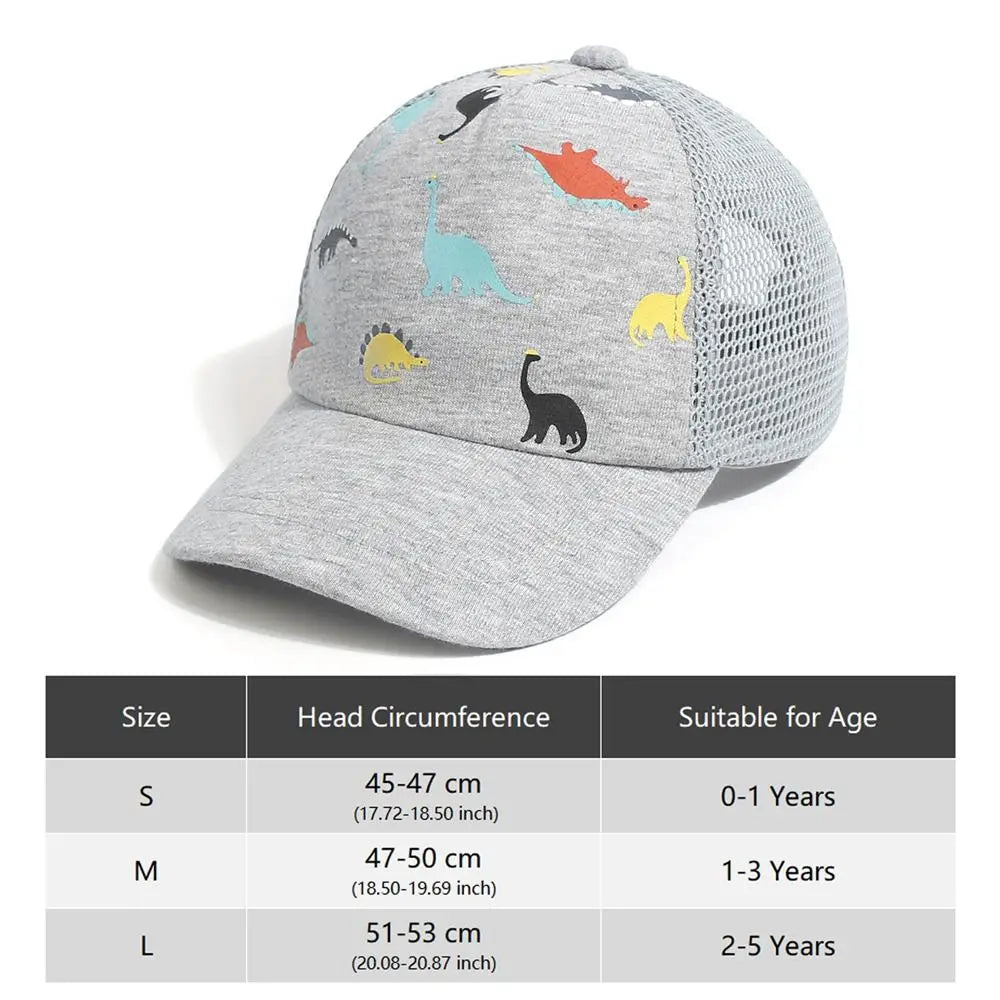 Sombrero de béisbol con estampado de dinosaurio para niños, sombrero para el sol, ajustable, de 0 a 5 años, de secado rápido, para niños y niñas