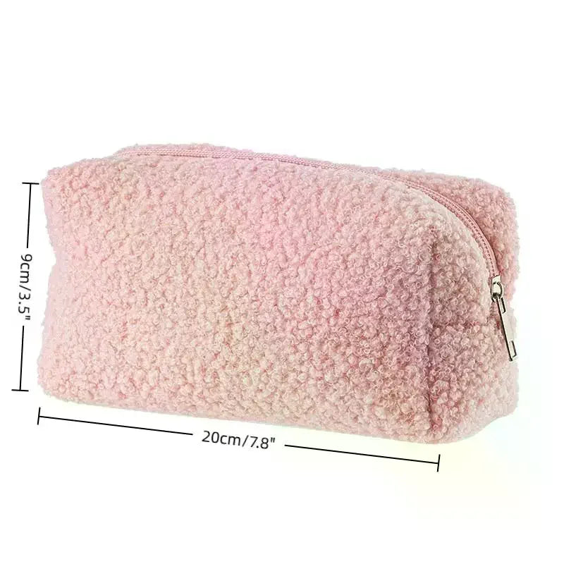 Cute Plush Makeup Bag For Women Portable Travel Small Cosmetic Bags Solid Color Zipper Toiletry Bag Washing Pouch Storage Bags