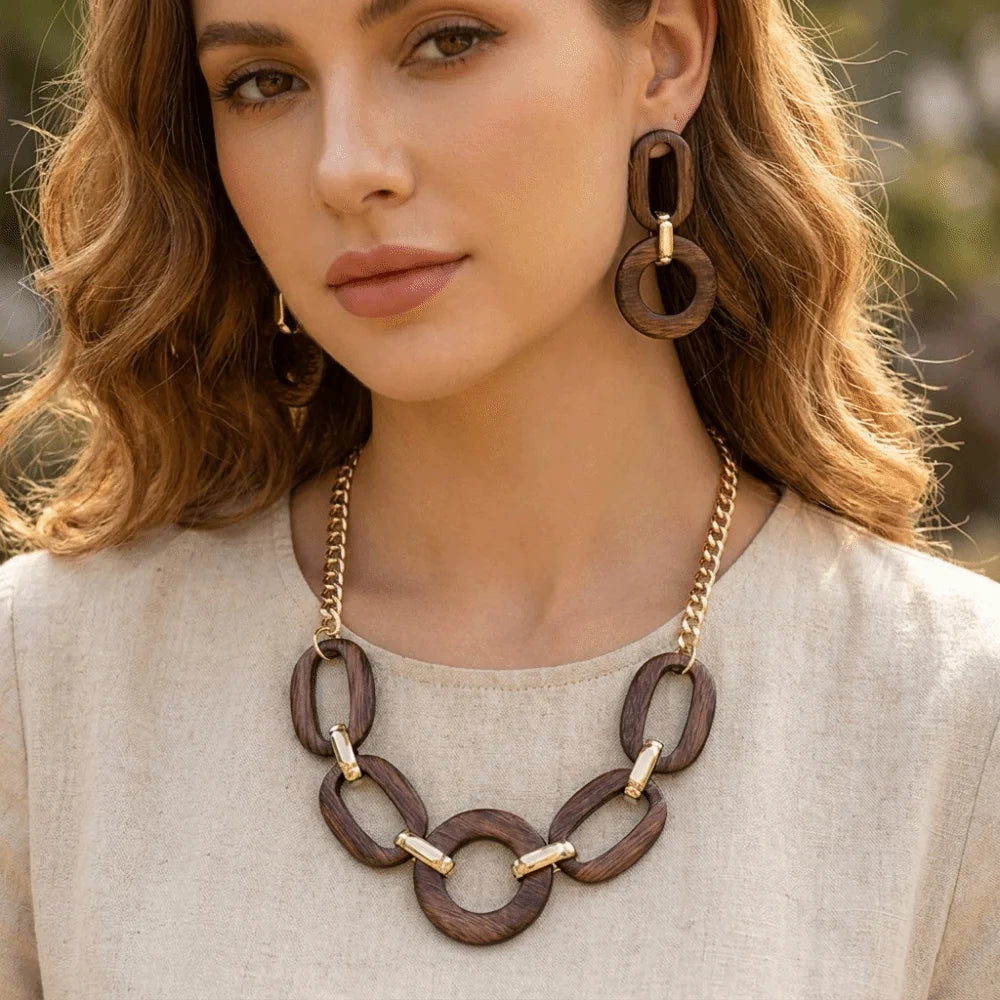Geometric Acrylic Jewelry Set Oval Link Round Design Choker Earrings Set Lightweight Exaggerated Necklace Set Club Outing