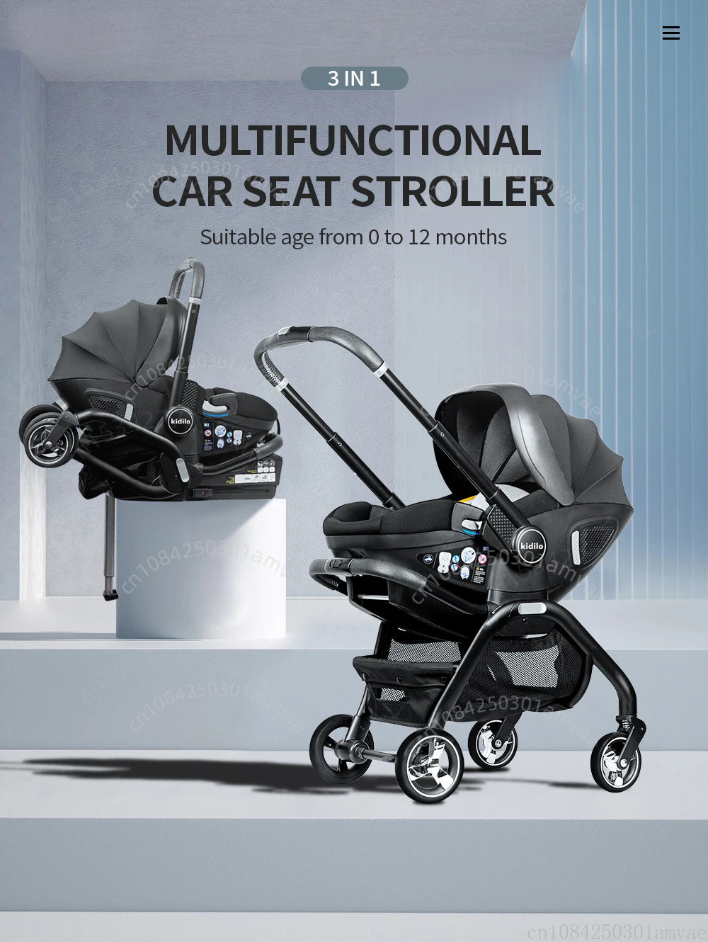 Kodilo baby safety stroller, child safety seat, newborn baby sleeping basket can be pushed in both directions Easy to operate