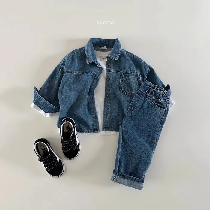 Autumn New Baby Long Sleeve Denim Jacket Infant Boys Pocket Lapel Coat Children Casual Coat Vintage Baby Denim Tops Clothes