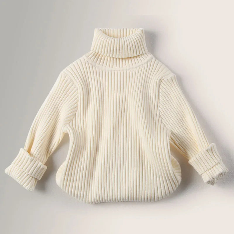 Otoño Invierno nuevos suéteres de cuello alto para bebés y niñas suéter para niños Top Color sólido bajo de punto suéteres ropa para niños