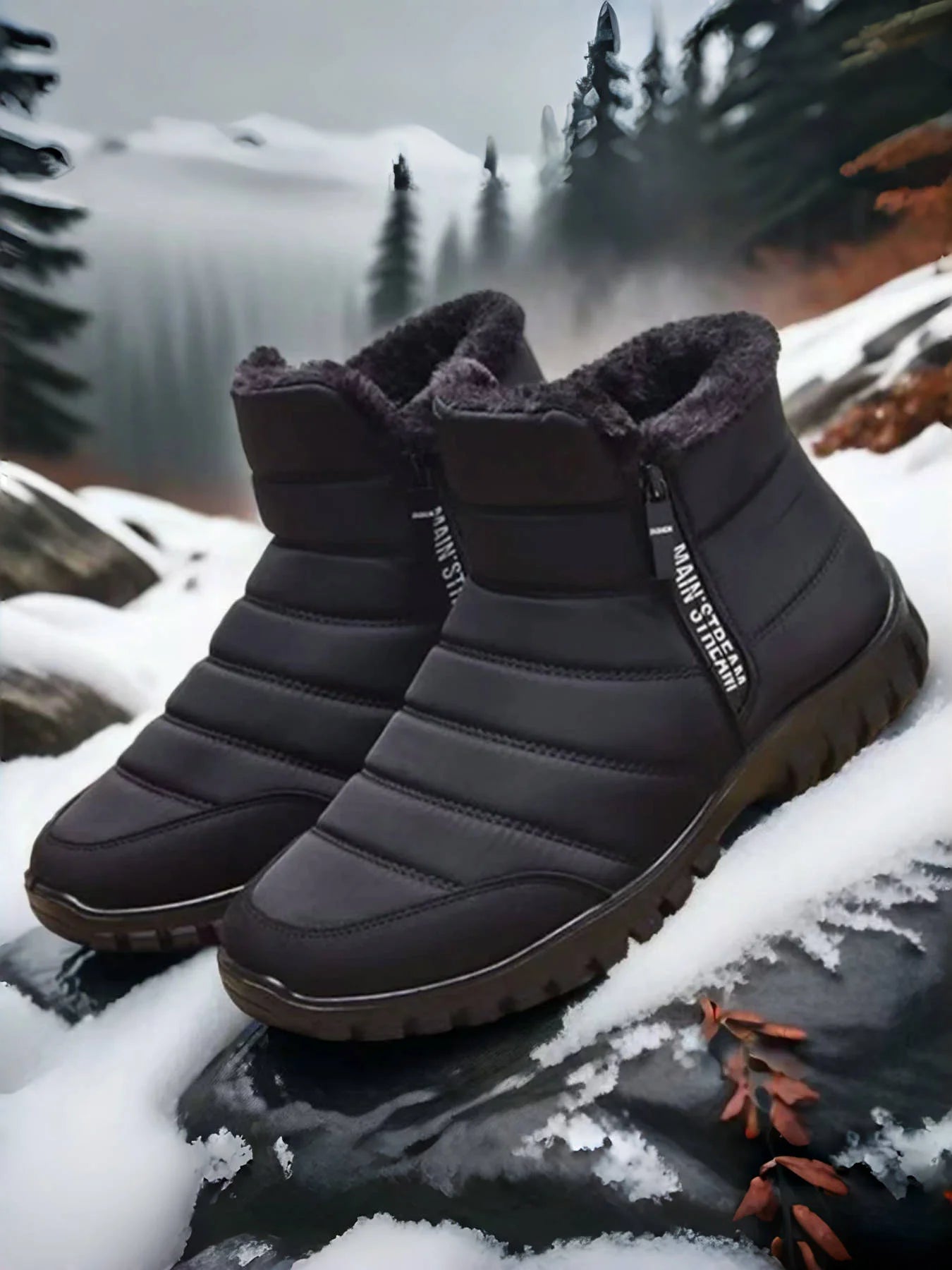 Women Men Winter Snow Boots Waterproof Warm Fuzzy Lined High Top Side Zipper Outdoor Ankle Booties for Cold Days