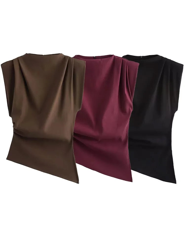 HH Woman's Summer Casual Asymmetrical Tops 3 Color Solid O-Neck Sleeveless Back Zipper Women New Fashion Slim Tops Mujer