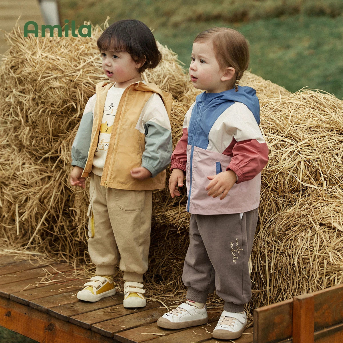 Amila, chaqueta para bebé, nueva moda de primavera, prendas de vestir con capucha informales de retales, ropa para niños pequeños y niñas, ropa bonita de marca para niños