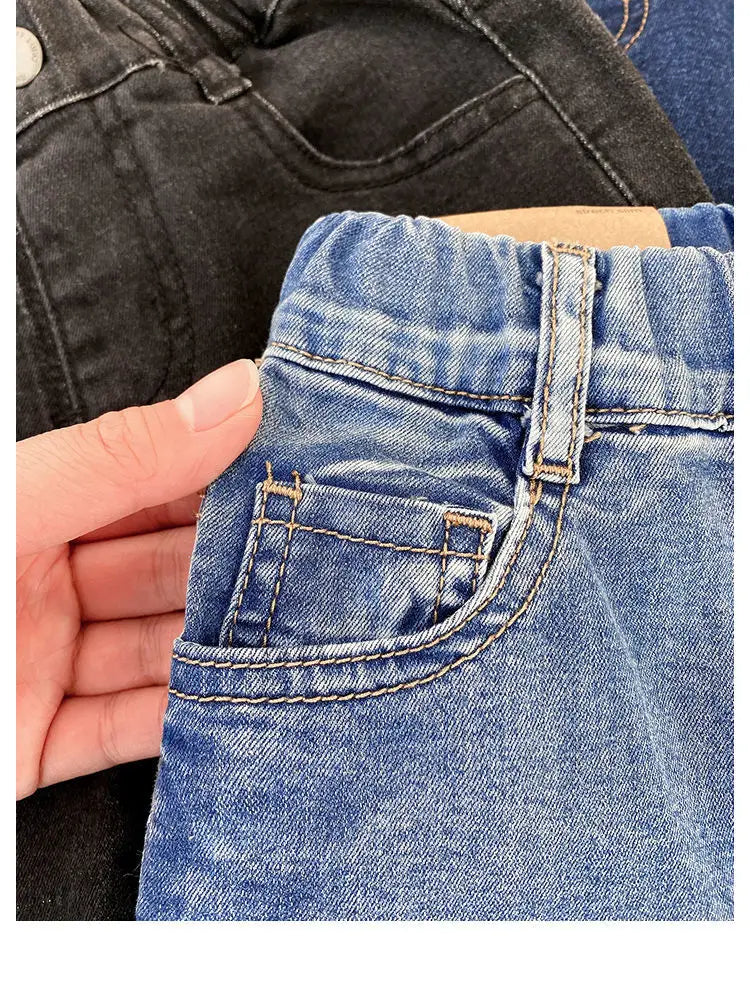 Pantalones vaqueros para niños 2024, primavera y otoño, nuevos pantalones elásticos de moda, ropa para niños, pantalones largos finos sueltos