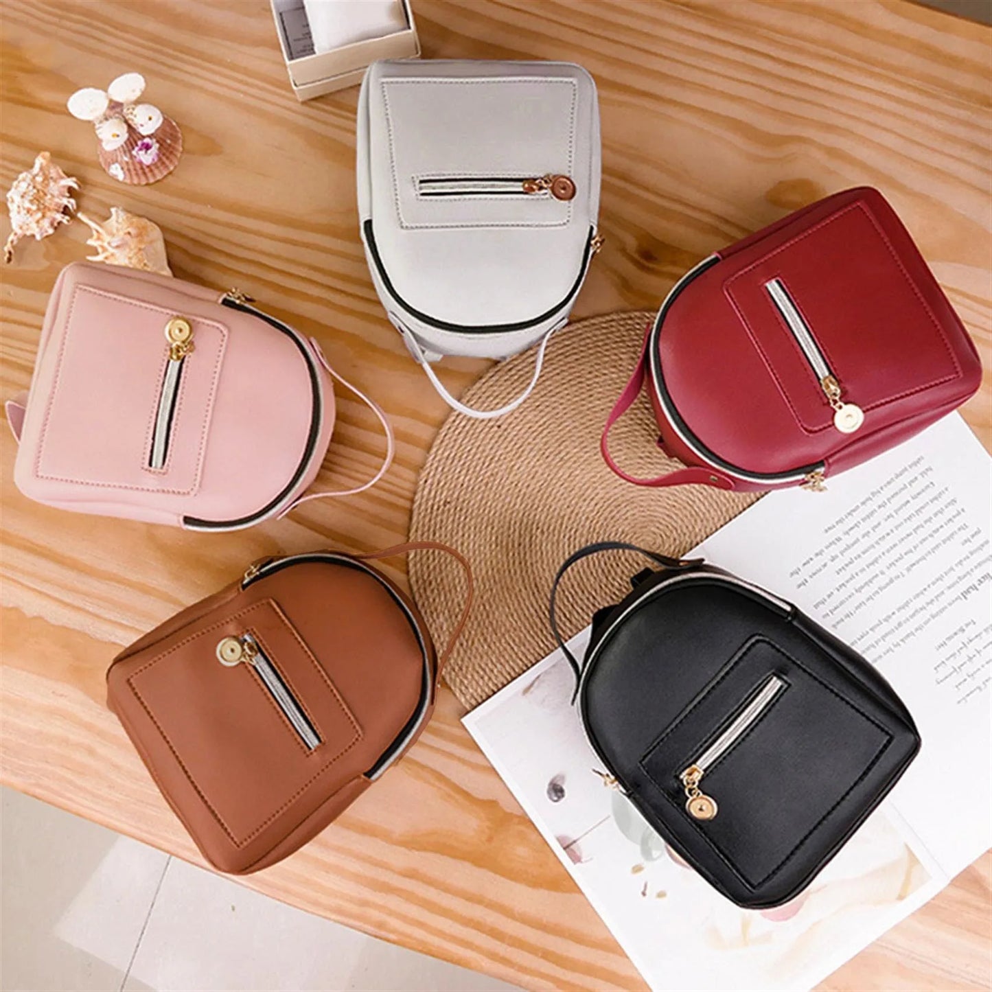 Mini Backpack for Women PU Leather Multifunction Crossbody Bag Small Fresh Solid Color Ladies Phone Pouch Pack Shoulder Bag NEW