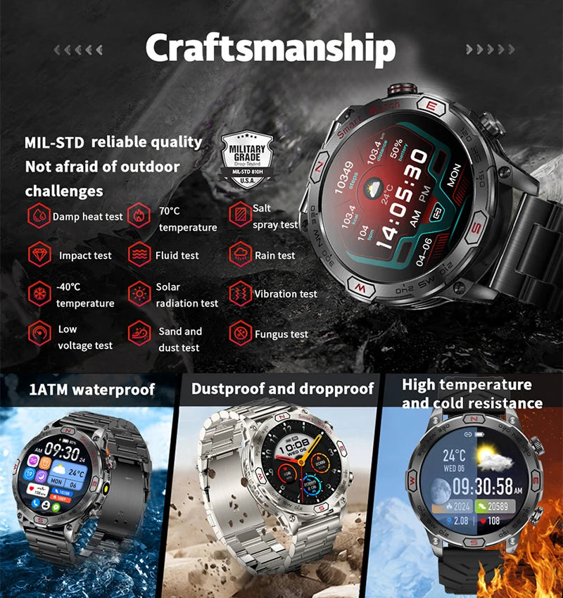 New Outdoor Military Smart Watch Men Compass AI voice Bluetooth Call Fitness GPS Sports Track Smartwatch For Android Xiaomi  IOS