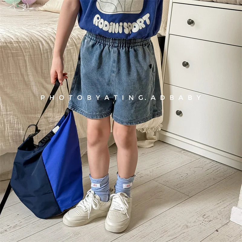 2024 Summer New Children Denim Shorts Solid Boys Girls Loose Casual Short Jeans Kids Fashion Versatile Shorts Toddler Clothes