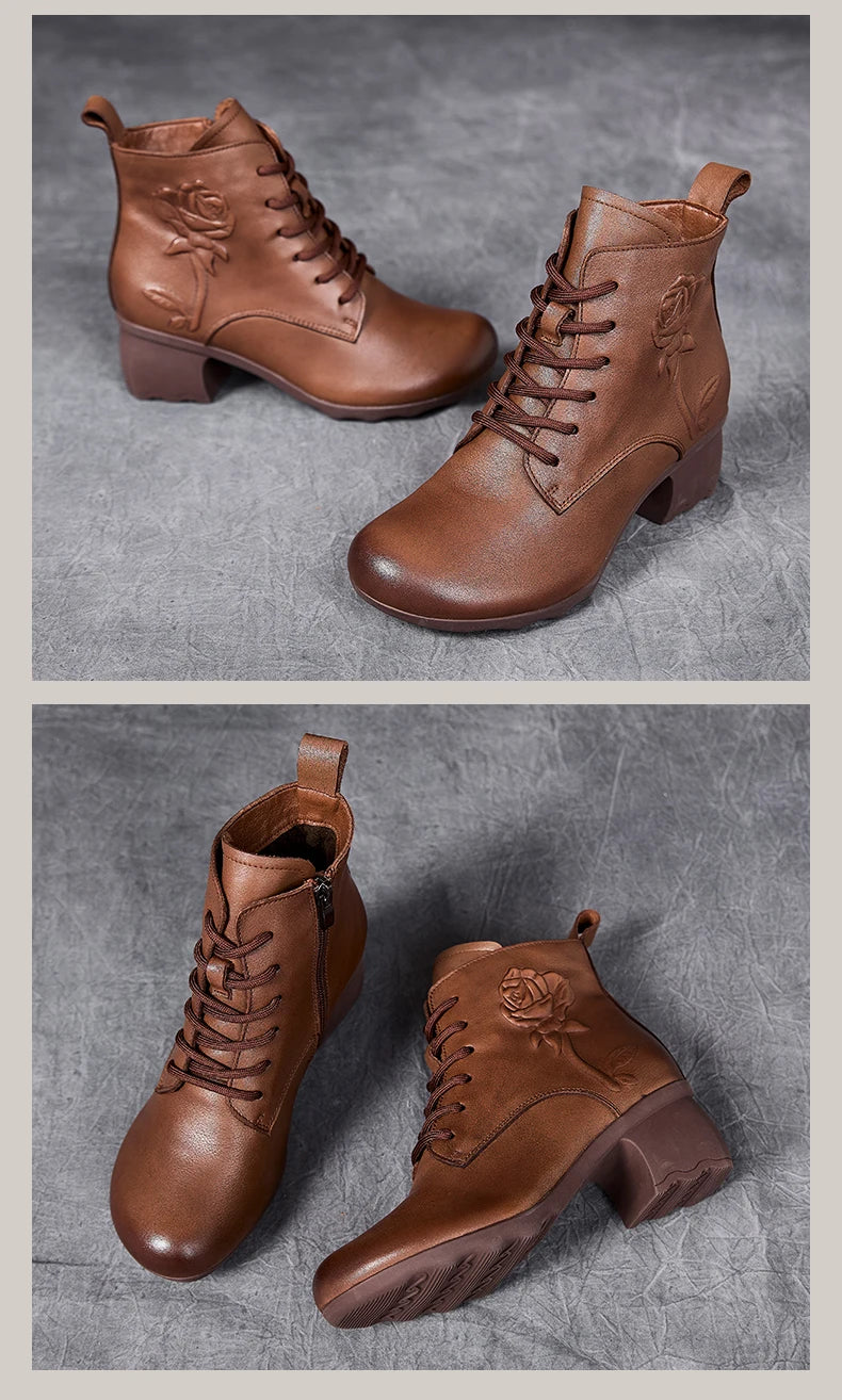 GKTINOO Spring Autumn Women Boots Genuine Leather High Heels Ankle Boots For Women Shoes Retro Handmade Zipper Short Boots