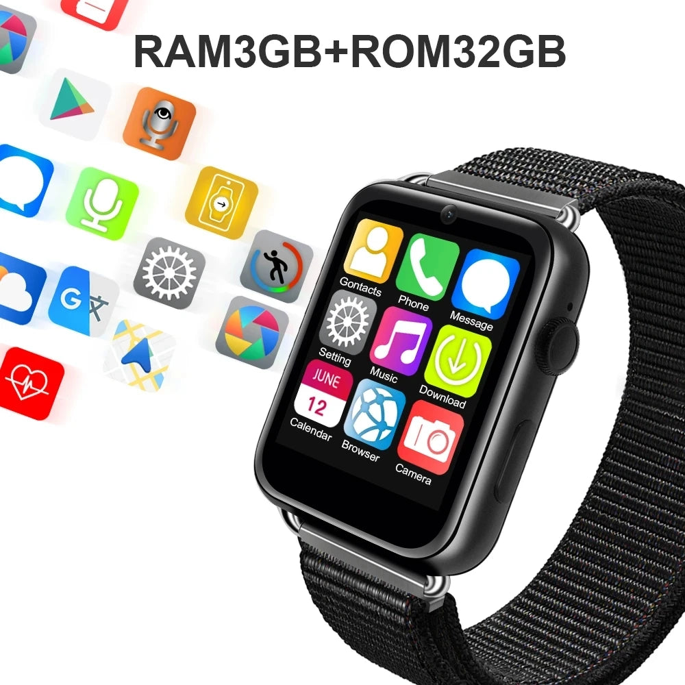 Video Call 4G Smart Watch Men Phone Android 7.1 4GB+64GB Support GPS / WiFi / SIM card / Heart Rate Monitor Camera Smart watch