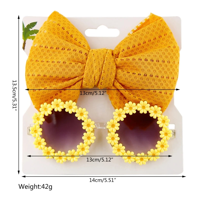 Gafas de sol con forma de flor para bebé, gafas de sol coloridas y diademas con lazo para bebé, conjunto de accesorios para fotografía al aire libre para niños pequeños