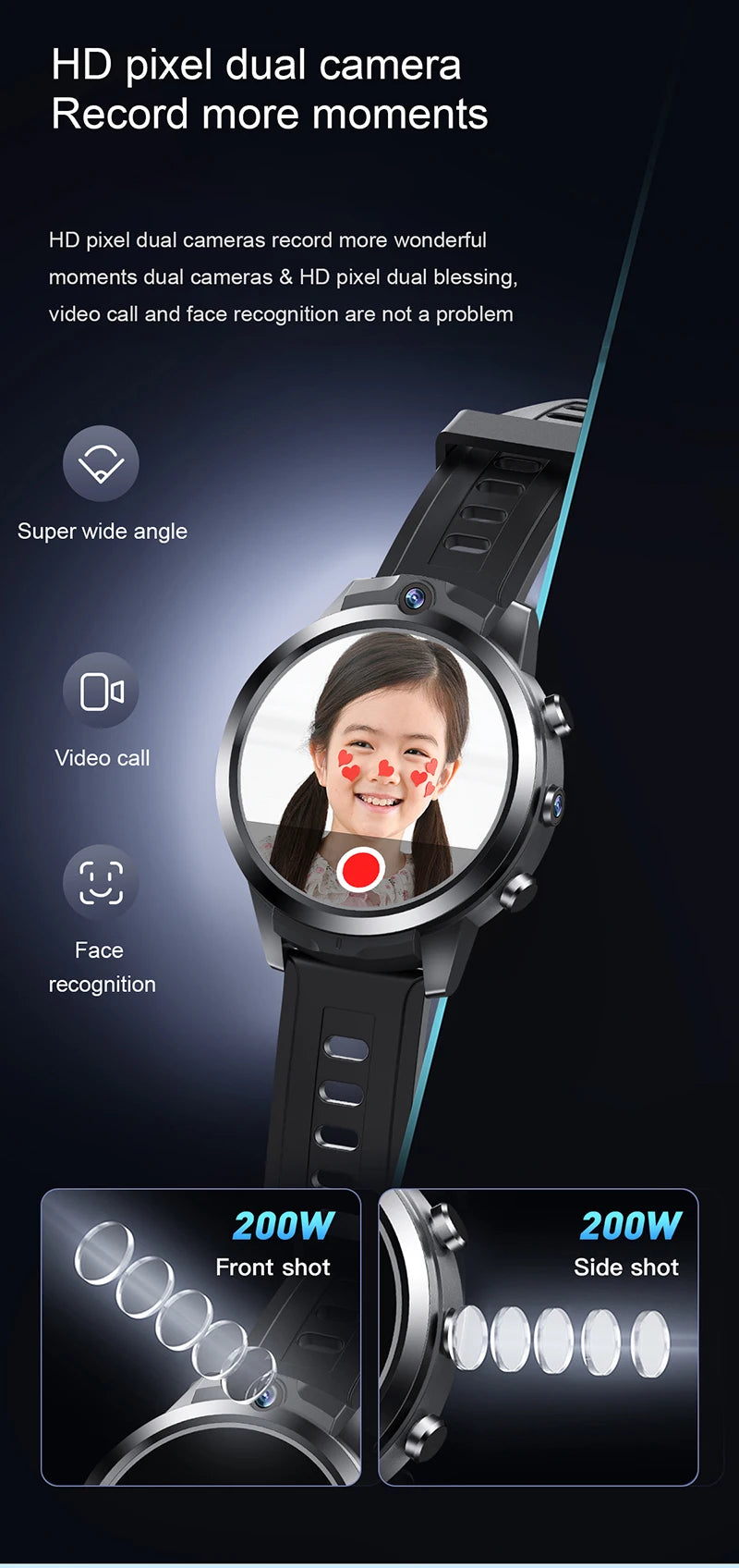 New Arival 1.6inch 4G All Netcom Can help children learn Smart Watch Dual cameras 4+6GB body temperature ECG monitoring Watch