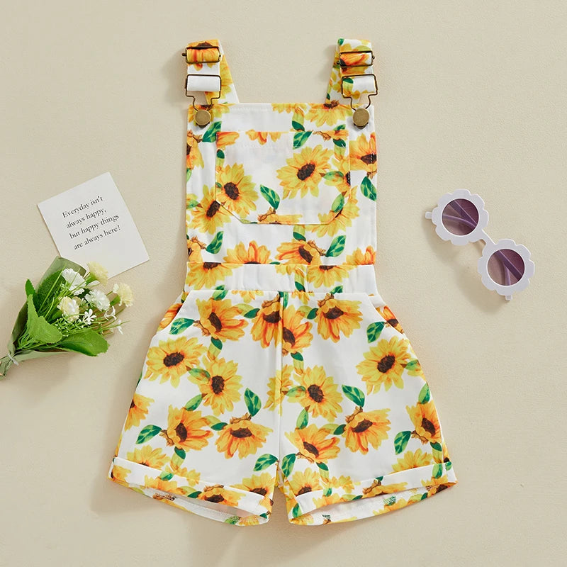 Toddler Baby Girl Sunflower Overalls Shorts Sleeveless Suspender Jumpsuit Romper Summer Clothes Outfit Clothing