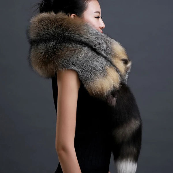 Winter Warm Large Real Fox Fur Collar Natural Fur Coat Scarves Luxury Women Men Jackets Hood Shawl Decor Female Neck Scarf Wraps