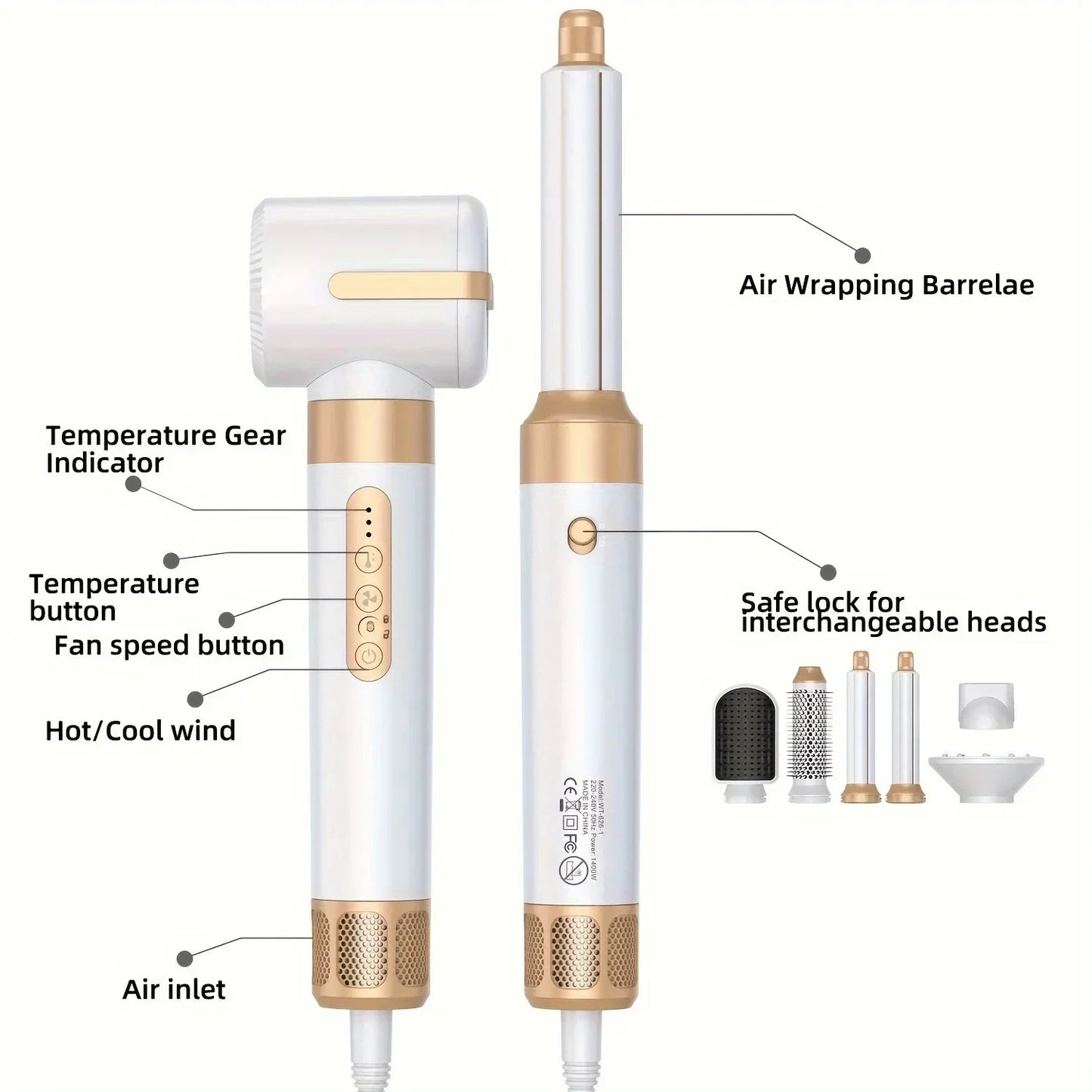 7-in-1 Multi-Function Hair Dryer Brushless High-Speed Hair Dryer with Diffuser Heat Styling Comb & Curling Attachment