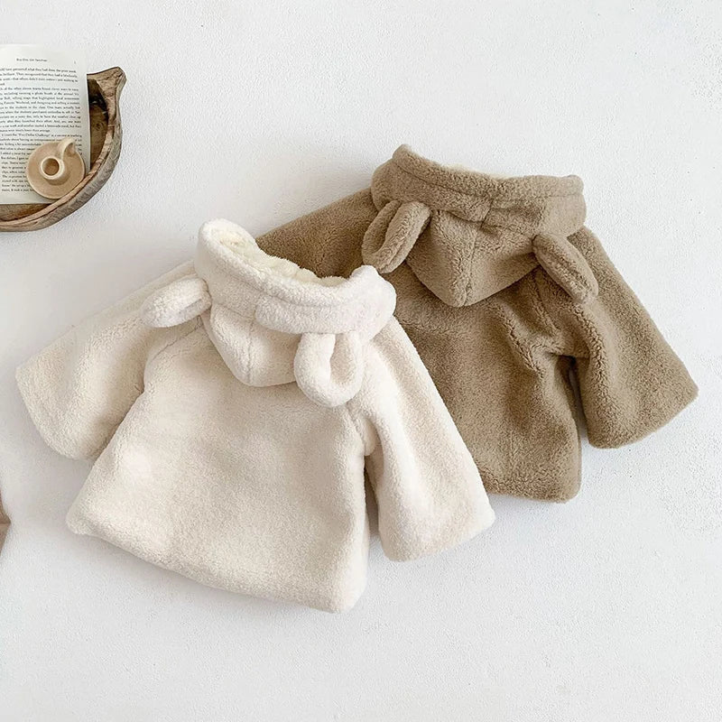 Winter Style Newborn Baby Girls Boys Solid Color Hooded Plush Cardigan Coat Toddler Baby Girl Boys Thicken Warm Jacket