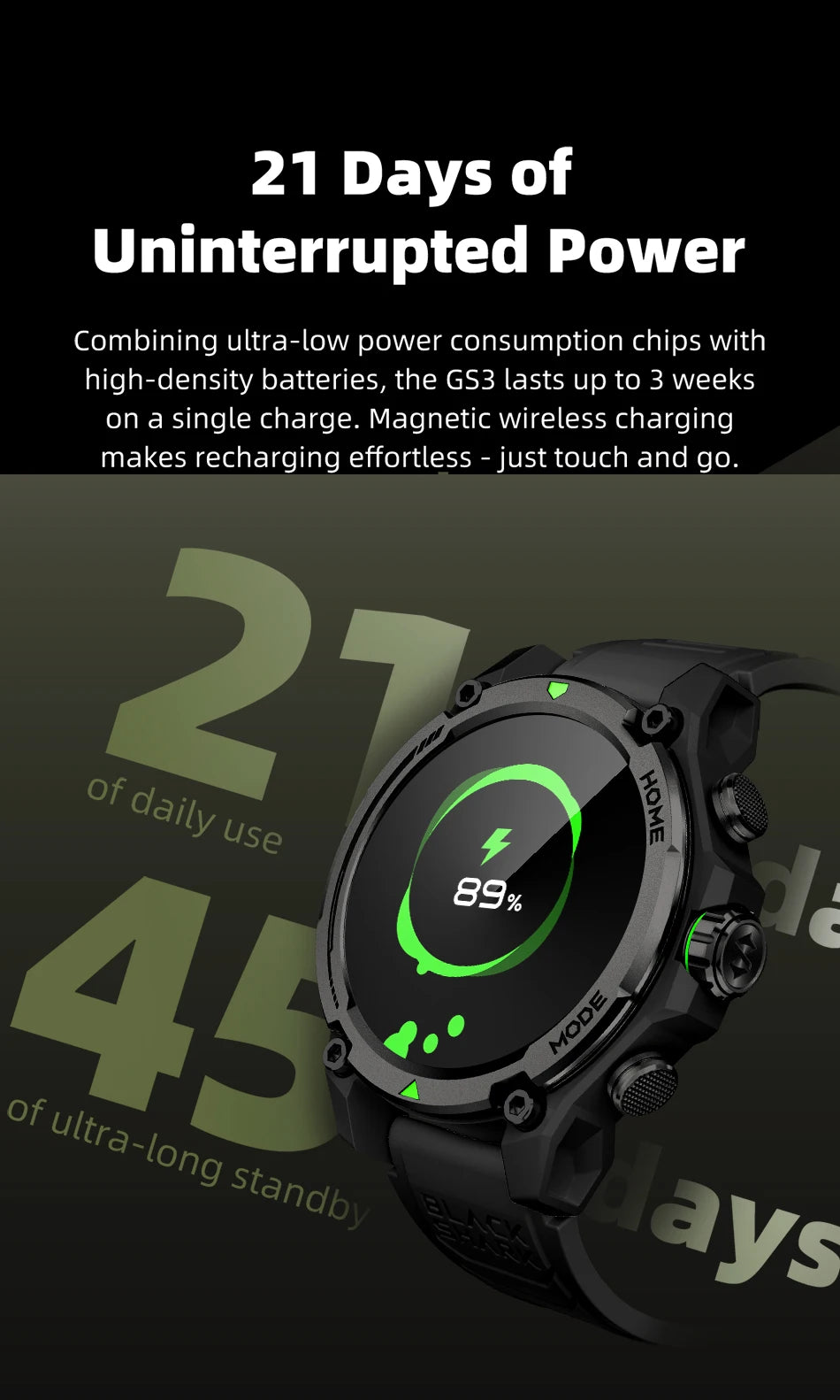 [World Premiere]Blackshark GS3 Smart Watch Global Version 1.43"AMOLED Display 5ATM 21 Day Battery Life GPS Satellite Positioning