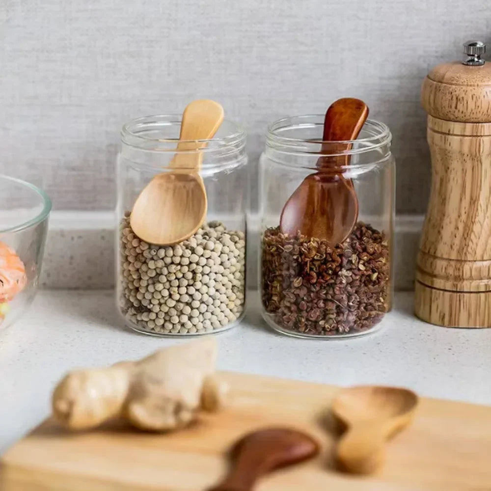 4Pcs Mini Wooden Spoons Small Kitchen Spice Condiment Spoon Sugar Tea Coffee Scoop Short Handle Wood Kids Spoon Kitchen Gadgets
