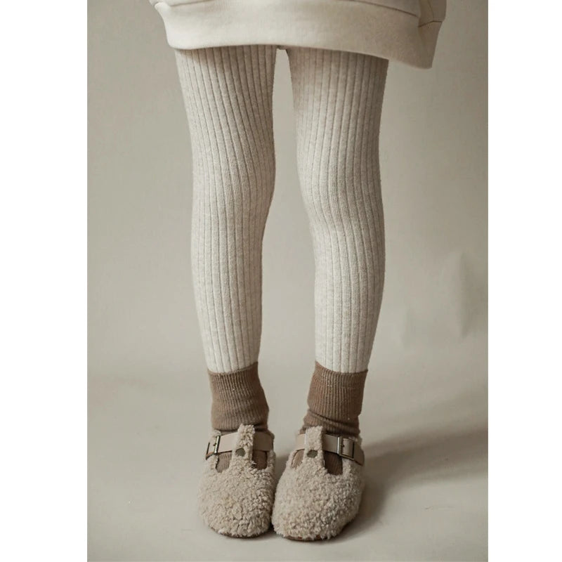 Pantalones de bebé para niña, mallas ajustadas tejidas de Color sólido para primavera y otoño, pantalones ajustados elásticos a rayas acanalados para niña