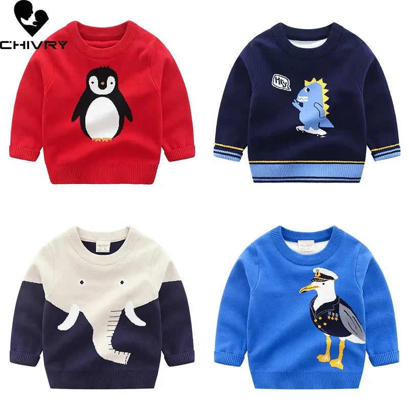 Jersey para niños, suéter de Otoño Invierno para niños, bonitos dibujos animados de Jacquard, cuello redondo, Jersey de punto, suéteres, Tops, ropa