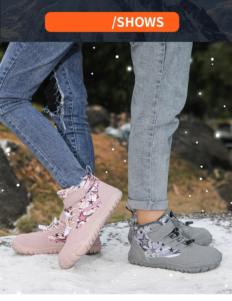 New Parent-child Winter Boots Men and Women Snow BareFoot Outdoor Non-slip Warm Fur Casual Boys/girls Sneakers Kid's Ankle Boots