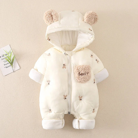 Winter Baby Jumpsuit Thick Warm Infant Hooded Inside Fleece Rompers Newborn Boy Girl Overalls Outerwear Baby Sets