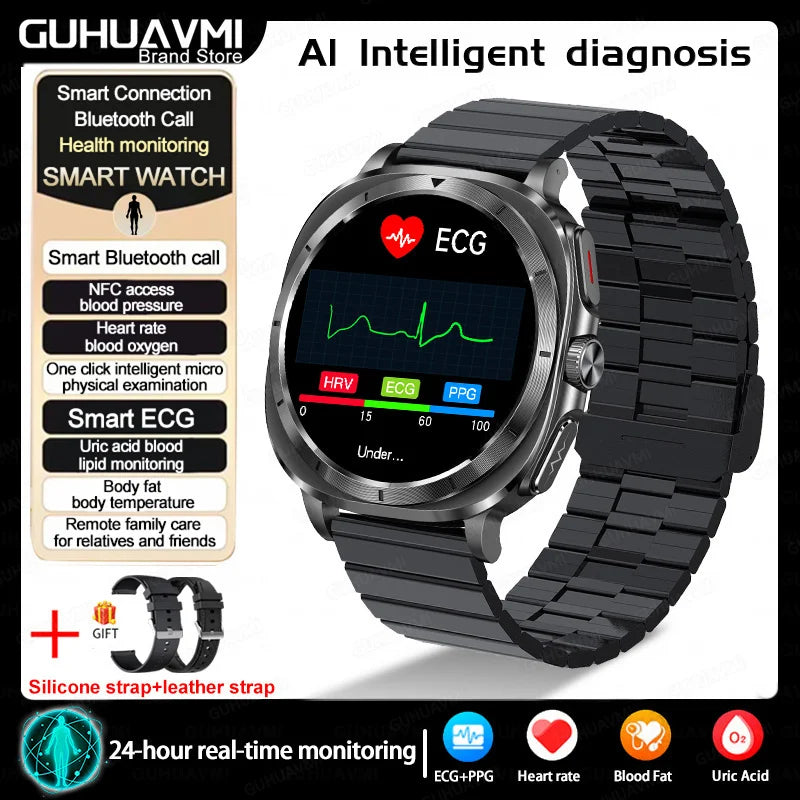 New Clinical level Smart Watch Men NFC ECG+PPG Organ monitor Blood Lipids Uric Acid Bluetooth Call Health Laser Therapy watches