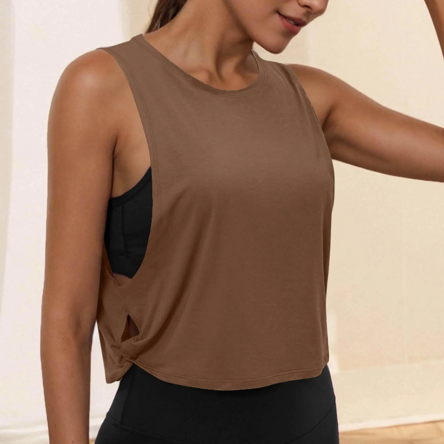 Women Sleeveless Yoga Tops Athletic Vest Breathable Blouse Cover Up Gym Workout Cool T-Shirt Running Short Tank Crop Top