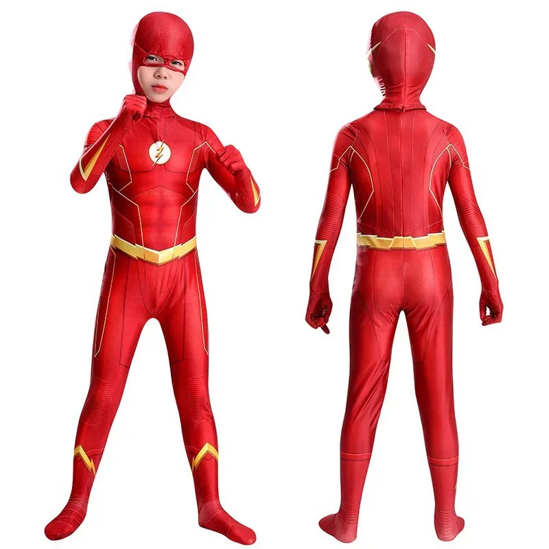 Kids Flash Man Boys Cosplay Costume New Year Carnival Party Fancy Dress with Headgear Mask Sets