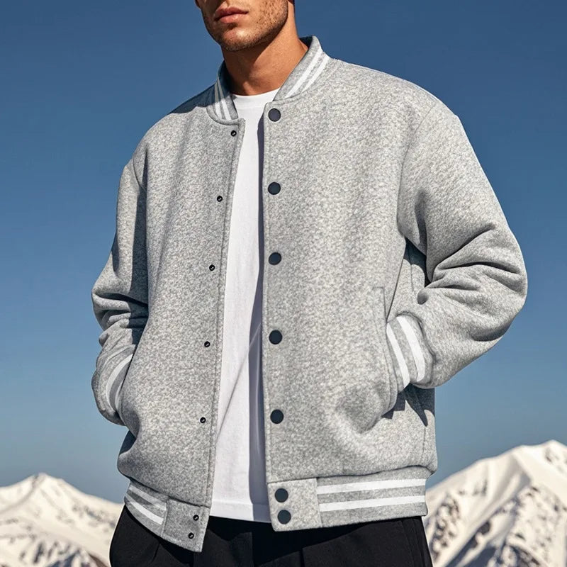 Men's baseball jacket autumn and winter fleece American solid color loose casual stand-up collar single-breasted flight jacket