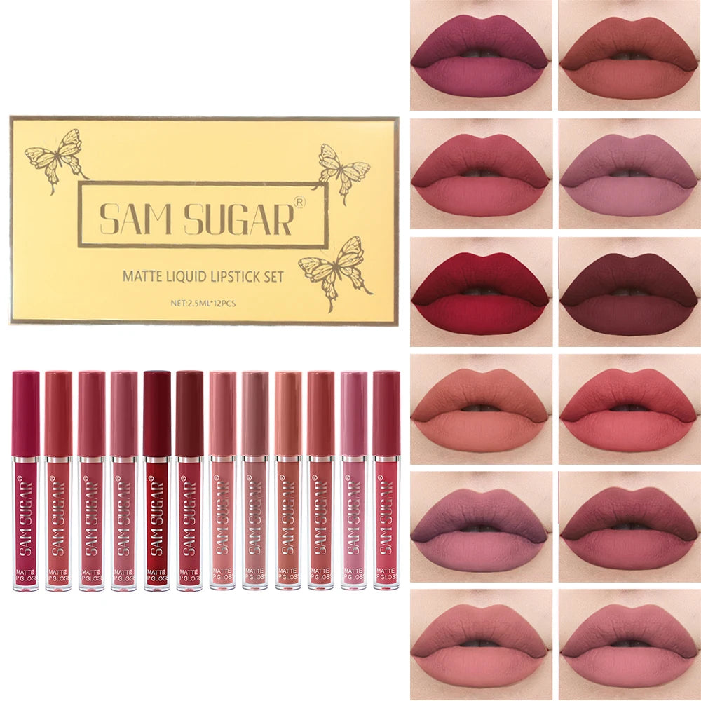 Velvet Matte Lip Kit, Waterproof, Smudge-Proof, Smooth Application, Long-Lasting Makeup Effect