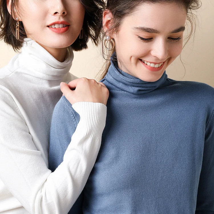2026 Women Sweater Femme Autumn Turtleneck Sweater Pink Soft Material Women White Sweater jumper Pullovers Tricot Pull Femme