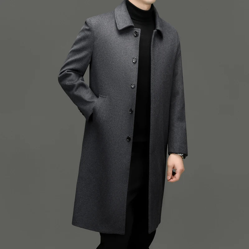 Men's High-End and Fashionable Cashmere Coats for Autumn and Winter, Mid-Length Lapel Jackets, Wool and Woolen Fabrics