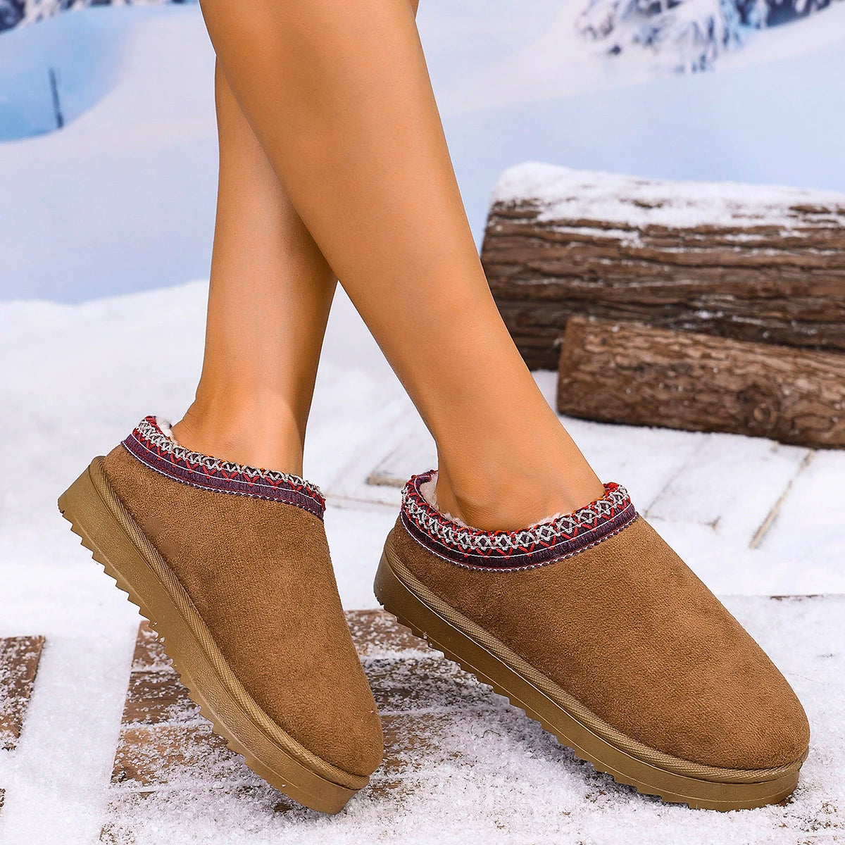 2026 Winter Women Snow Boots Cashmere Warm Thick Soles Without Heel-covered Hair Half Slipper Cotton Shoes Cashmere Warm Boots