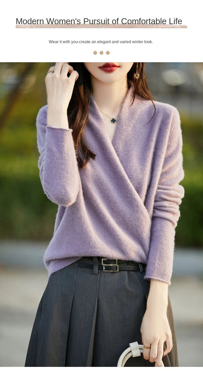 Women's Knitted Cashmere Sweater 100% Merino Wool Thickened Top Loose Long Sleeve Clothing Warm For Autumn And Winter YYY2442