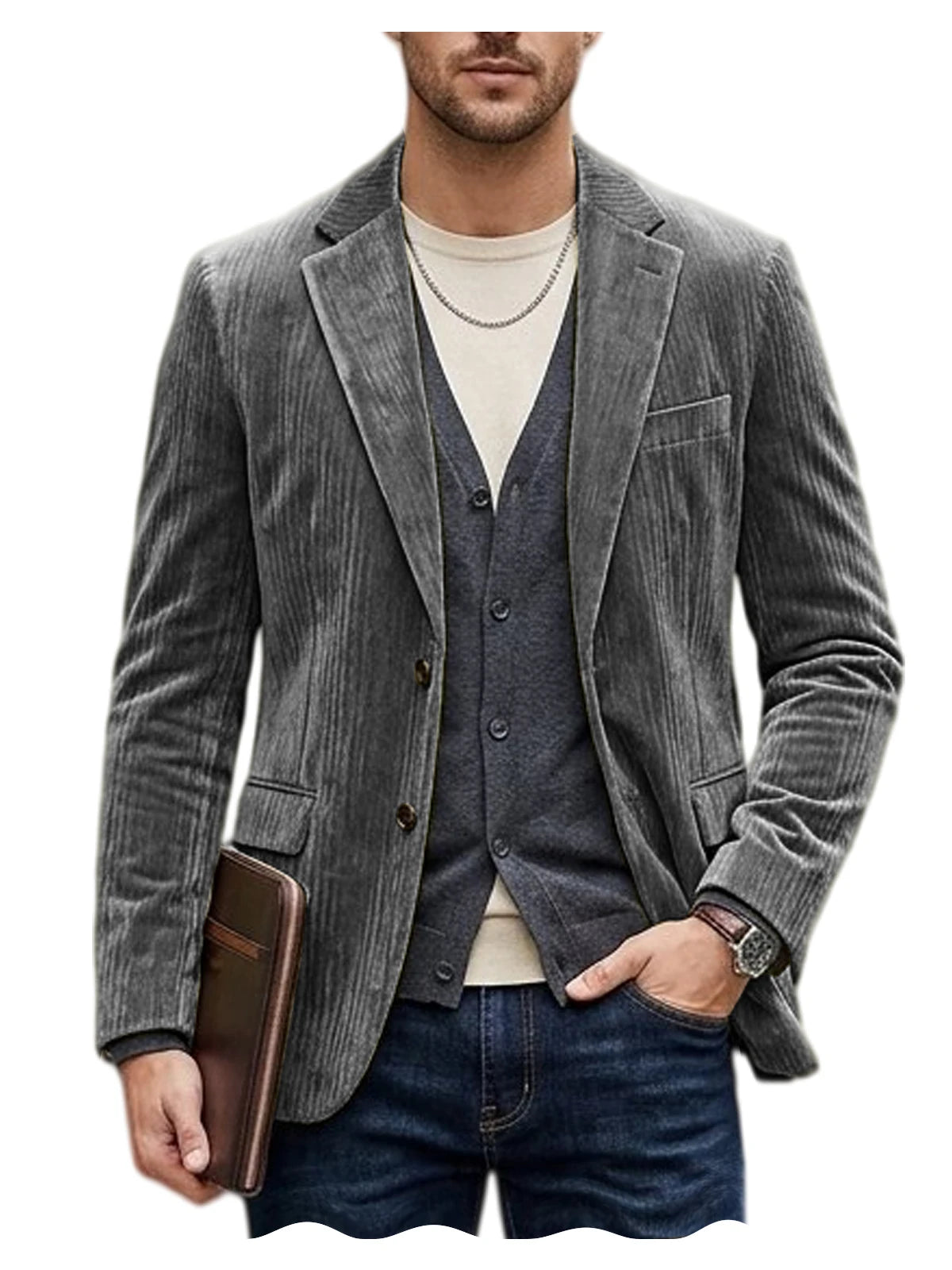 Men's Corduroy Blazer Jacket Casual Double-Sided Snow Cotton Slim Fit Notched Lapel Sport Coat for Business Daily Wear