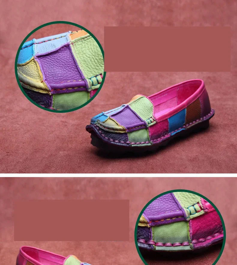 Birkuir Retro Mixed Colors Flats Women Shoes Soft Soles Loafers Shoes Genuine Leather Slip On Luxury Casual size 41 42 Shoes