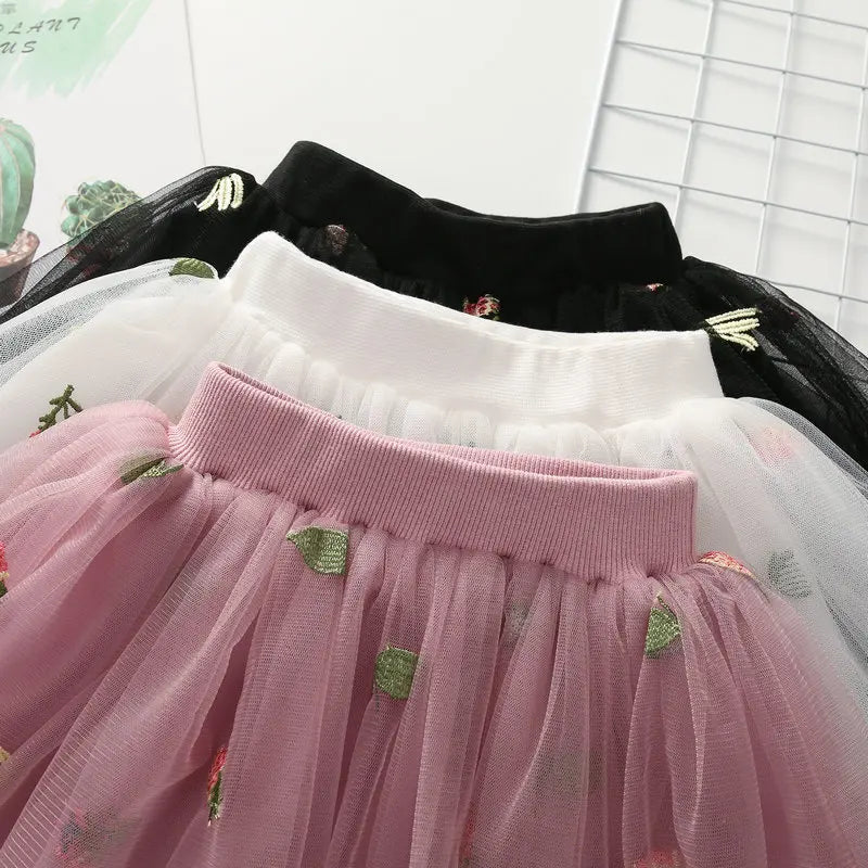 DE PEACH 2023 Summer Baby Girls Fruit Embroidery Lace Tutu Skirts Girl Princess Toddler Children Cute Tulle Skirt