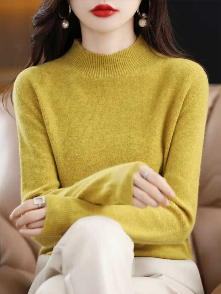 100% Merino Wool Cashmere Sweater Women Knitted Sweater Turtleneck Long Sleeve Pullovers Autumn Winter Clothing Warm Jumper Tops