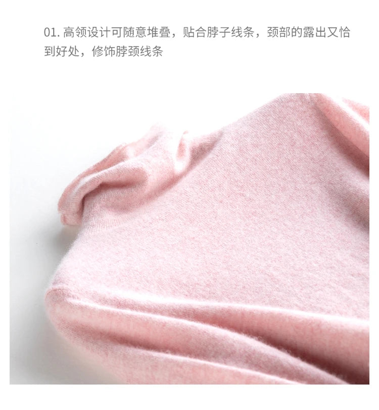 Women's 100% Cashmere Sweater Casual Solid Color Knitted Pullover Loose High Neck Jumper Autumn/Winter Warm Blouse Tops