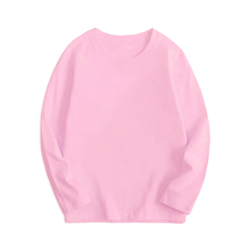 Boys Girls 100% Cotton T-shirts Solid Color Casual Tees for Teenage Children Spring Autumn Underwear Girl Clothes Kid Daily Tops