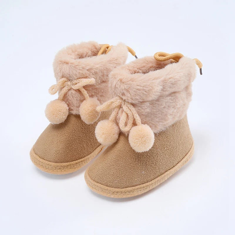 Winter Snow Baby Boots Warm Newborn Toddler First Walkers Baby Girls Boys Shoes Soft Sole Fluff Balls Thermal Snow Booties