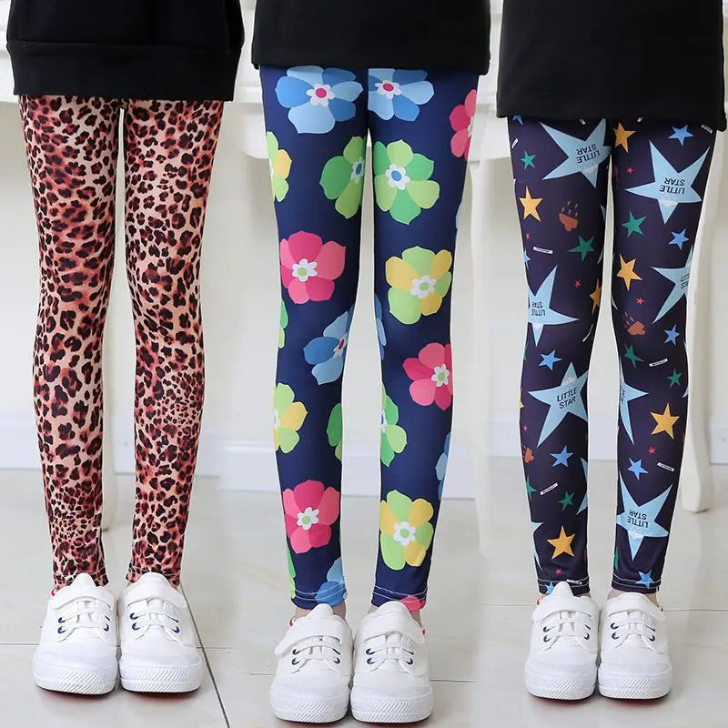Girls Leggings Stretch Spring Summer Flower Printed Kids Children Pants