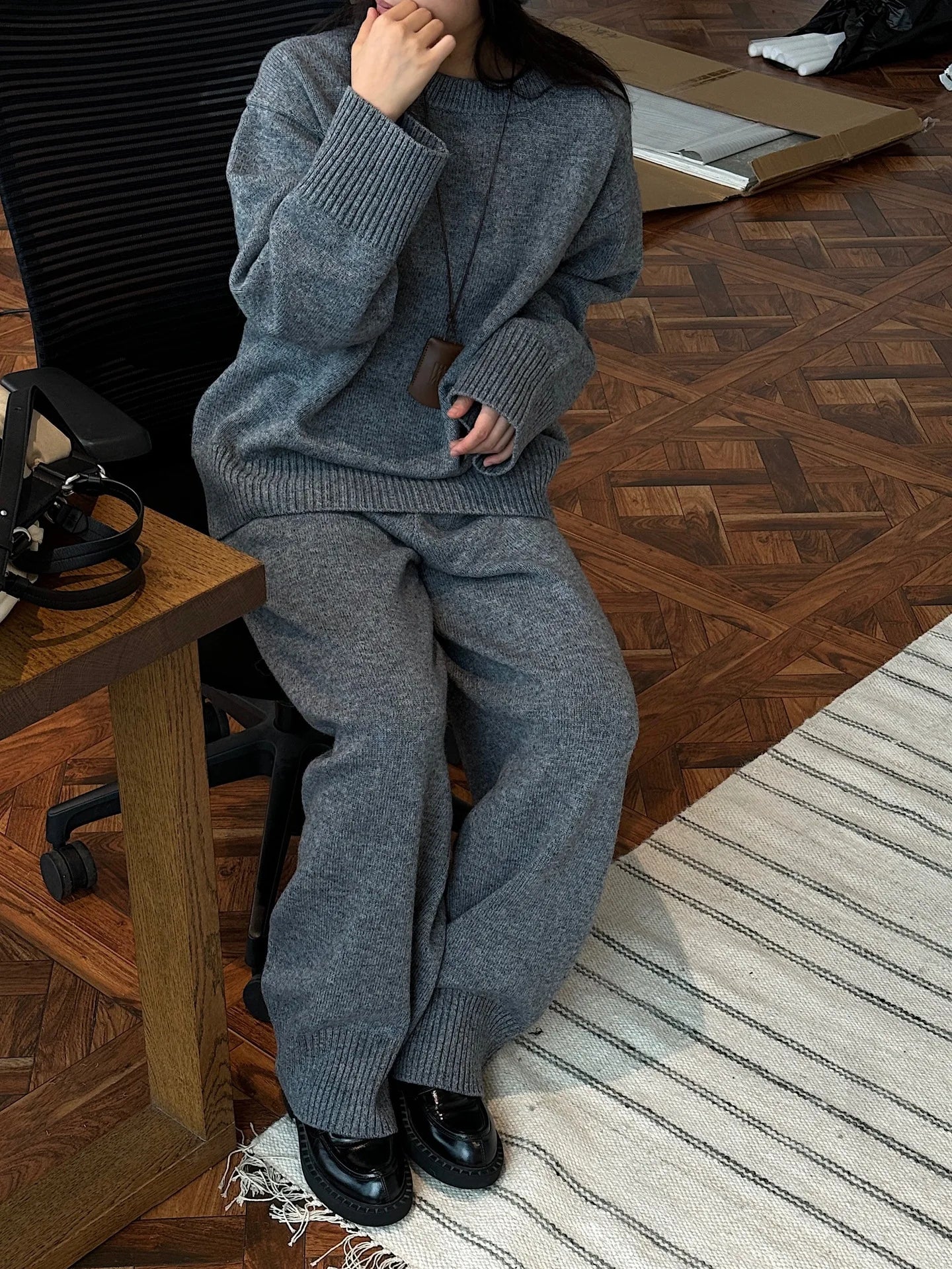 Women Sweater Suits High Quality 50% Wool Pullover With Knitted Pants Two Piece Sets Tracksuits Ladies Outfits Winter Clothes