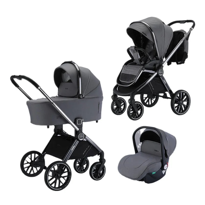 High-view 3-in-1 Baby Stroller Reversible Baby Stroller with Carrier Newborn Baby Stroller Shock Absorption Foldable