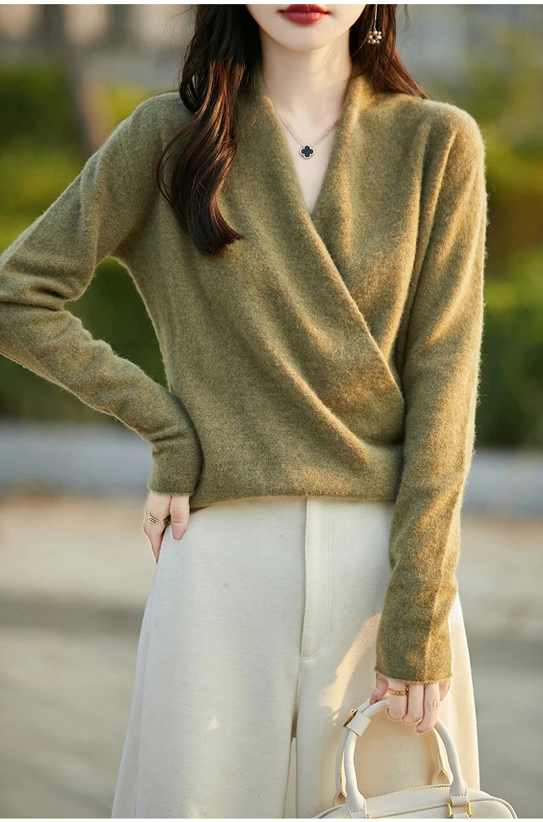Women's Knitted Cashmere Sweater 100% Merino Wool Thickened Top Loose Long Sleeve Clothing Warm For Autumn And Winter YYY2442