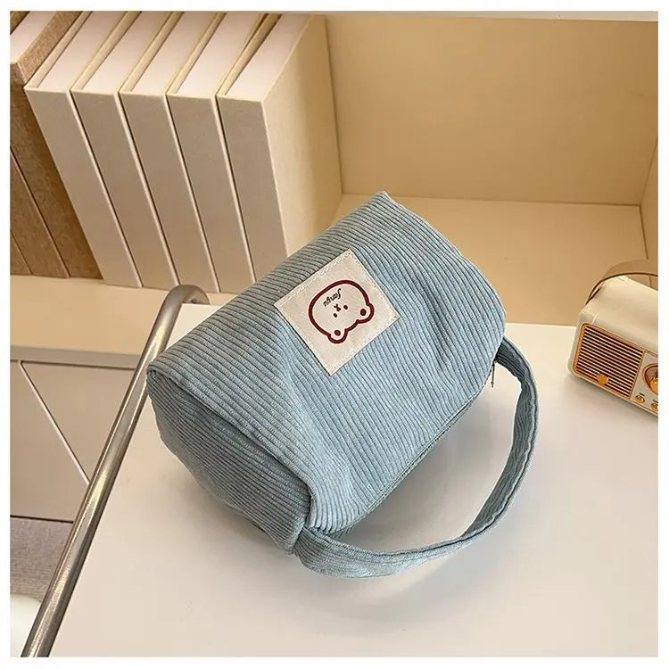 Bear Large Makeup Bag for Women Corduroy Cosmetic bag Make up Bags Zipper Pouch with handle Cosmetic Organizer Toiletry Bag