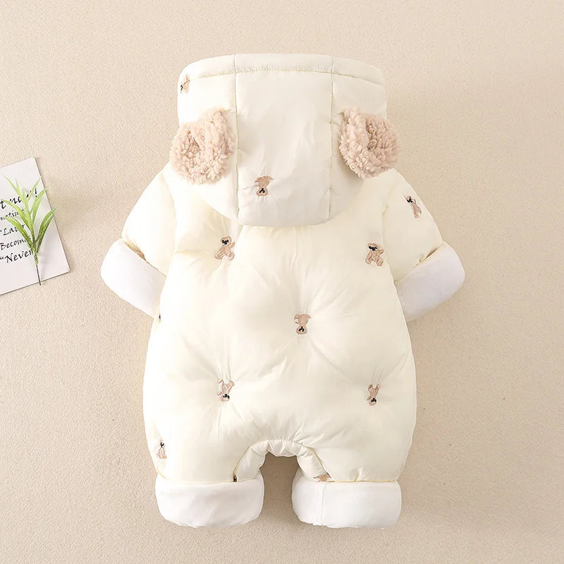 Winter Baby Jumpsuit Thick Warm Infant Hooded Inside Fleece Rompers Newborn Boy Girl Overalls Outerwear Baby Sets