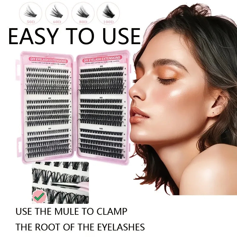 Lash Clusters Kit, Waterproof Strong Hold DIY Lash Extension Set with Lash Bond and Eyelash Tweezers for Makeup